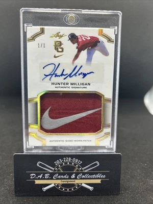 Hunter Milligan 2016 Leaf Perfect Game NIKE SWOOSH Game Used PATCH AUTO #D 1/1 - Image 1 of 2