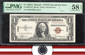 1935-A $1 HAWAII WWII EMERGENCY SILVER CERTIFICATE PMG 58 EPQ Fr 2300 76922 - Picture 1 of 3