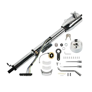 32" Stainless Tilt Automatic Chrome Floor Shift Steering Column w/ Adapter & Key - Picture 1 of 8