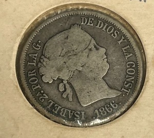 1866 Spain 40 Centimos Lot#E1783 Silver! - Picture 1 of 4