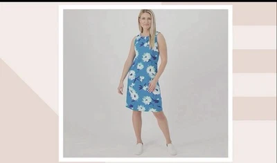 Vestido Isaac Mizrahi Live para mujer 4XP azul floral cuello en V forrado sin mangas Foto 1 de 2