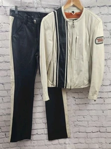 Harley Davidson Leder Elfenbein Moto Jacke & Hose Damen S Größe 6 - bestickt - Bild 1 von 14