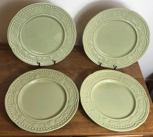 Set of 4 Jaclyn Smith Scalloped Floral Green Dinner Plates 11 1/4" - Picture 1 of 9