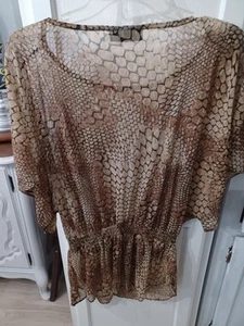 Inc International Animal Print Scene Sheer Blouse size L Shinted Waist - Picture 1 of 4