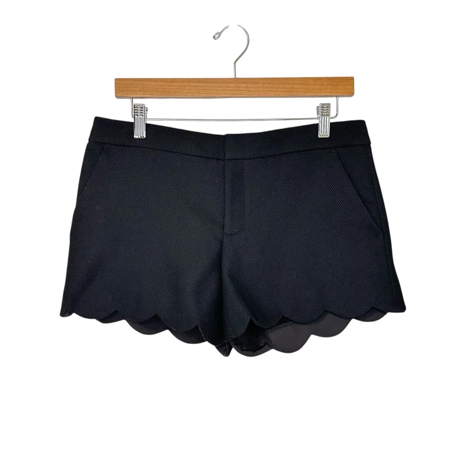 Club Monaco Womens Textured Scalloped Hem Chino Shorts Size 04 Black - Image 1 of 4
