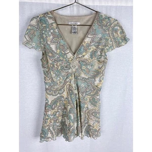 Vintage Nine West Top Womens 2 Y2K Babydoll Floral Blouse Fairy Whimsical Dainty - Picture 1 of 5