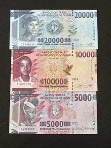 2022 - 2024 Republik Guinea 5000, 10.000 & 20.000 Guineen Banknoten Set - Bild 1 von 2