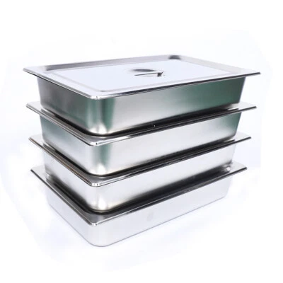 4-Pack Hotel Pans Commercial Steam Table Pan w/ Lid Stainless Steel Food Pan US - Image 1 of 4