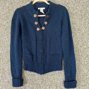 Tulle Sweaters Womens Small Teal Speckled Zip Up Shaped Cardigan Jacket Casual - Picture 1 of 9