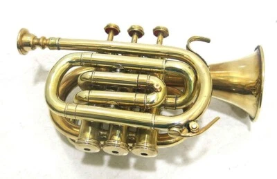 Trompeta de bolsillo con acabado de latón vintage corneta cuerno de vuelo elegante boquilla trompeta Foto 1 de 3