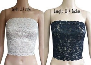 BLACK/IVORY 11 " LACE BOOB TUBE TOP STRAPLESS STRETCH BRA BANDEAU LINGERIE - Picture 1 of 5