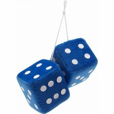 Blue Plush Fuzzy Mirror Dice w/ White Dots  Vintage Car Hot Rat Street Rod 3" x 