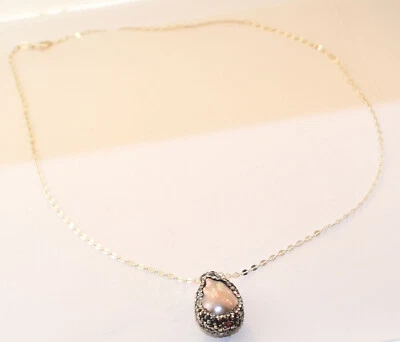 PLATA ESTERLINA - COLLAR DE PERLAS AMPOLLA DIAMANTES DE IMITACIÓN Foto 1 de 4