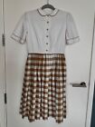 CUTE VINTAGE SCALLOP PETER PAN COLLAR TOFFEE BROWN GOLD GINGHAM CHECK UK 8-10