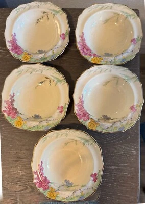 5 cuencos de bayas con borde Moorland por Staffordshire flores lila 6 3/4" Inglaterra Foto 1 de 4