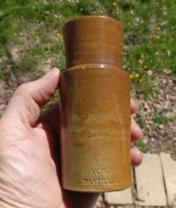 1870s BLACKING BOTTLE EMBOSSED STONEWARE WIDE MOUTH BOOT BLACKING BOTTLE - Picture 1 of 8