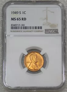 Centavo Lincoln 1949-S NGC MS65RD rojo brillante con excelente brillo, PQ #U53J - Imagen 1 de 4