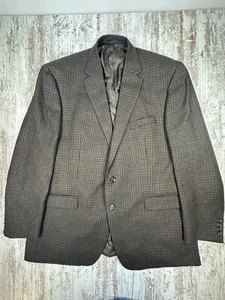 Chaps Men's Sport Coat Blazer Two Button Brown Black Houndstooth 100% Wool 48L - Picture 1 of 13