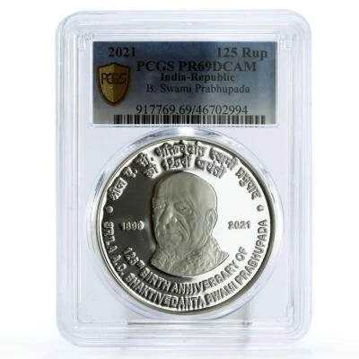 India 125 rupees 125 Years Srila Prabhupada Politics PR69 PCGS silver coin 2021 - Image 1 of 2