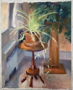 Original Vintage RONALD SEAGER 'Potted plant on Pedestal' INTERIOR Oil Painting - Picture 1 of 9