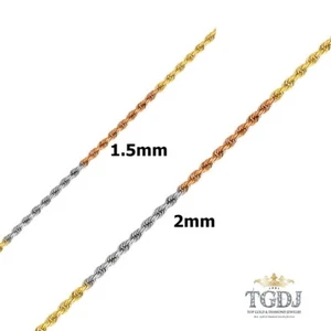 14k solid tri color gold women/ men's rope chain 1.5mm - 2mm - Picture 1 of 8
