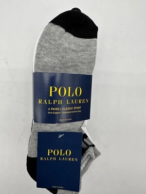 NEW 6 PAIR PACK  MENS POLO RALPH LAUREN CLASSIC SPORT TAB NO SHOW CUSHIONED 6-12 - Image 1 of 4