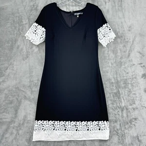 Karl Lagerfeld Paris Dress Womens 6 Shift Floral Lace Trim Stretch Knit Career - Picture 1 of 11