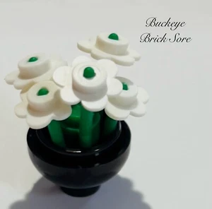 NEU Lego Friends Minifiguren SCHWARZER TOPF Behälter mit weißen Blumen grüner Stiel - Bild 1 von 1