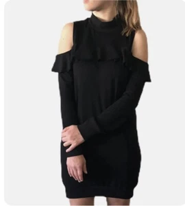 BCBGeneration Black Sweater Dress w/ Ruffle Detail Open Sleeve Size-M-new $88 - Picture 1 of 5