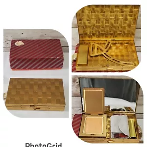 MCM Makeup Vanity Case anni 50 borsa compatta da polso oro cestino tessuto pettine e scatola - Foto 1 di 23