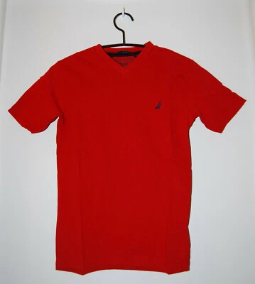 NWT Nautica Big Boys Solid Carmine Red V-neck SS Logo T-Shirt sz M - Image 1 of 4