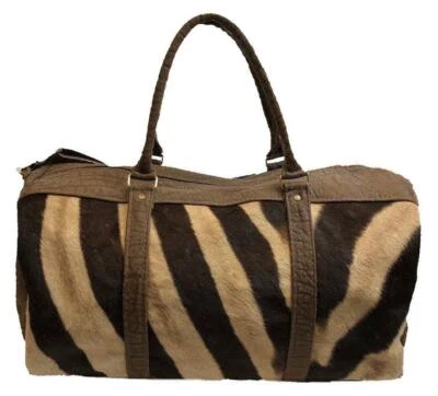 BOLSA DE COURO DE ZEBRA E BÚFALO GENUÍNA / DUFFLE / PERNOITE / FIM DE SEMANA - Marrom - Imagem 1 de 3