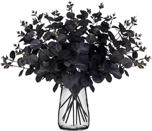 14PCS Black Halloween Decor Artificial Flowers Bulk - Eucalyptus Stems Branches - Picture 1 of 12