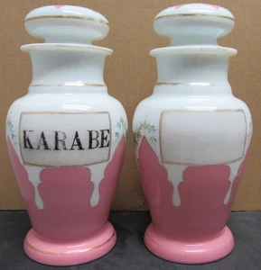 PAR DE FRASCOS DE VIDRIO BOHEMIO BOTICARIO FLORAL ROSA BLANCO 10,5 PULGADAS - Imagen 1 de 6