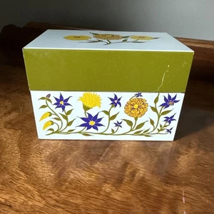 Vintage 70s Floral Recipe File Box Tin Unused. Cards Still In Wrapper. - Picture 1 of 11