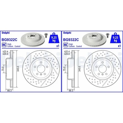 2x DELPHI Disques 345mm Fendue / Perforé Arrière Convient pour BMW 3 4 Bg - Photo 1/2