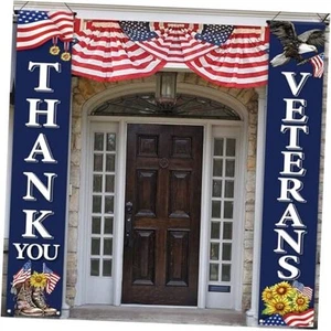 Memorial Day Decorations 4th of July Porch Banner Thank You Veterans Patriotic - Picture 1 of 8