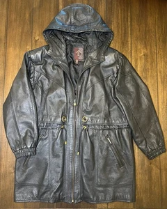 Giacca di pelle G III donna grande nera con cappuccio calda antipioggia vera pelle - Foto 1 di 3