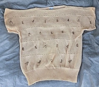Womens S Vintage Harrods Sweater 80s Short Sleeve Boatneck Italy Apricot Cream - Image 1 of 4