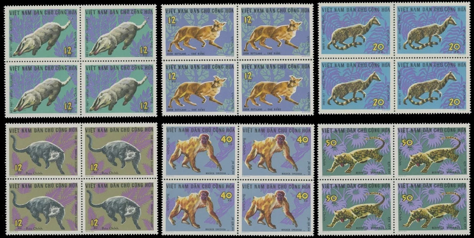 1967, VIETNAM, WILD ANIMALS, SET OF 6 IN BLOCKS OF FOUR, NH, SC.#455-60 - Image 1 of 1