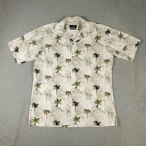 Bugatchi Uomo Shirt Mens Medium Beige Camp Collar Hawaiian Stretch Button Up - Picture 1 of 9