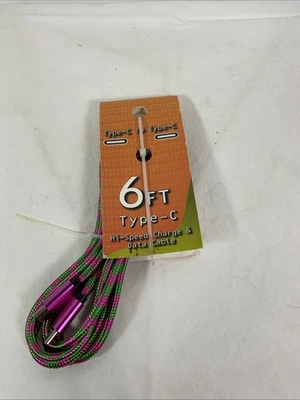 6ft High Speed HighData and Charge Cord Type C to Type C Green  Pink James Paul - Image 1 of 4