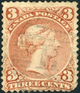 CANADA 1868 USED #25, LARGE QUEEN ISSUE, 3c QUEEN VICTORIA !! VV52 - Picture 1 of 2