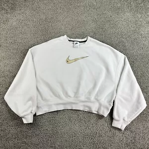 Nike Sportswear NSW Sweatshirt Womens XS White Swoosh Cropped Pullover Ladies - Picture 1 of 10