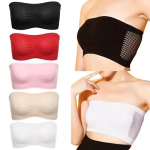 Women Ladies Strapless Boob Tube Top Bandeau Bra Stretch Crop Top Vest Bralette - Picture 1 of 17