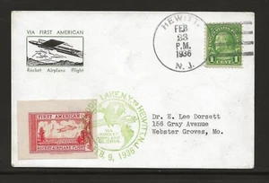1936 U.S. rocket mail GREENWOOD LAKE picture postcard - EZ 8C2 - Picture 1 of 2