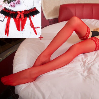Cinturones de liga Medias Tanga Lencería Hasta los muslos Medias Sexy Mujeres Encaje Foto 1 de 4