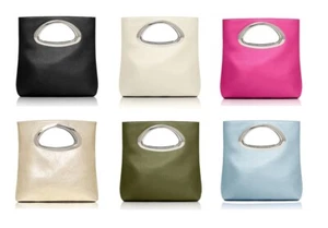 Stunning Italian Leather Clutch Grab Handle Ladies Bag with Silver Tone Trims - Picture 1 of 17