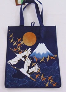 NWT Tropical Paper Garden Reusable Shopping Tote Bag Moon Mt. Fujii Crane Blue - Picture 1 of 3