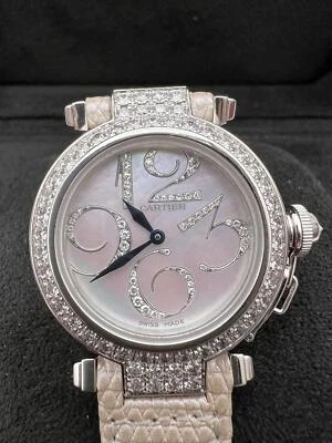 Cartier Pasha 32mm 18K White Gold Factory Diamonds MOP Dial WJ123221 - Image 1 of 4